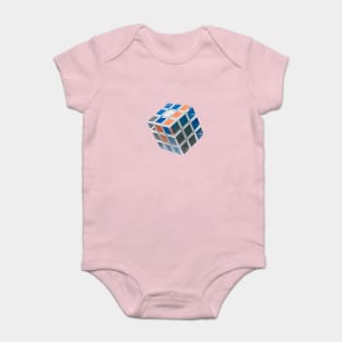 Cube is Partially Solved, with Visible Colors Including Blue, White, Orange, and Grey Baby Bodysuit